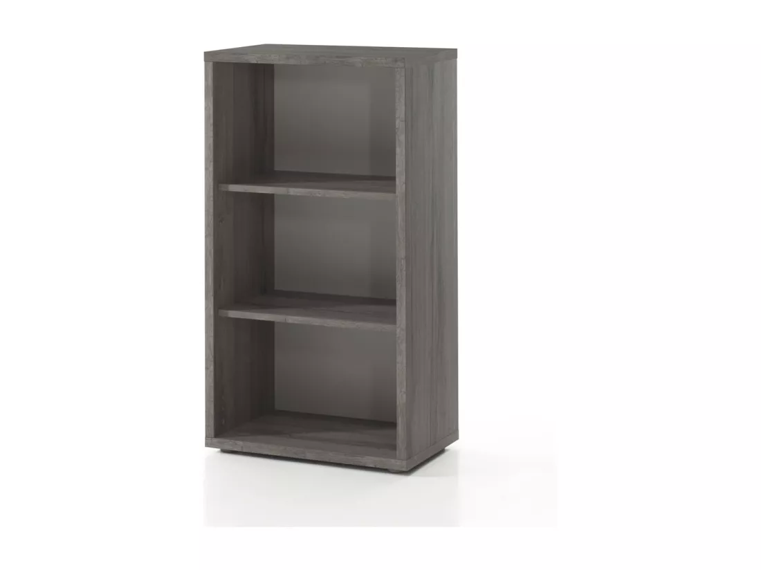 Bibliothèque de Bureau avec 2 étagères coloris gris effet bois | Collection SOON | Meublorama
