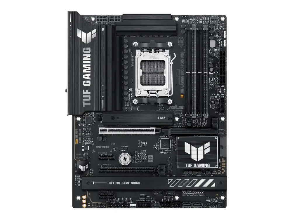 ASUS TUF GAMING B850-PLUS WIFI - Bundkort - ATX - Socket AM5 - AMD B850 Chipset - USB-C 3.2 Gen 2x2, USB-C 3.2 Gen2, USB 3.2 Gen 2, USB 3.2 Gen 1 - 2.5 Gigabit LAN, Wi-Fi 7, Bluetooth - onboard grafik (CPU påkrævet) - HD Audio (8-kanaler)