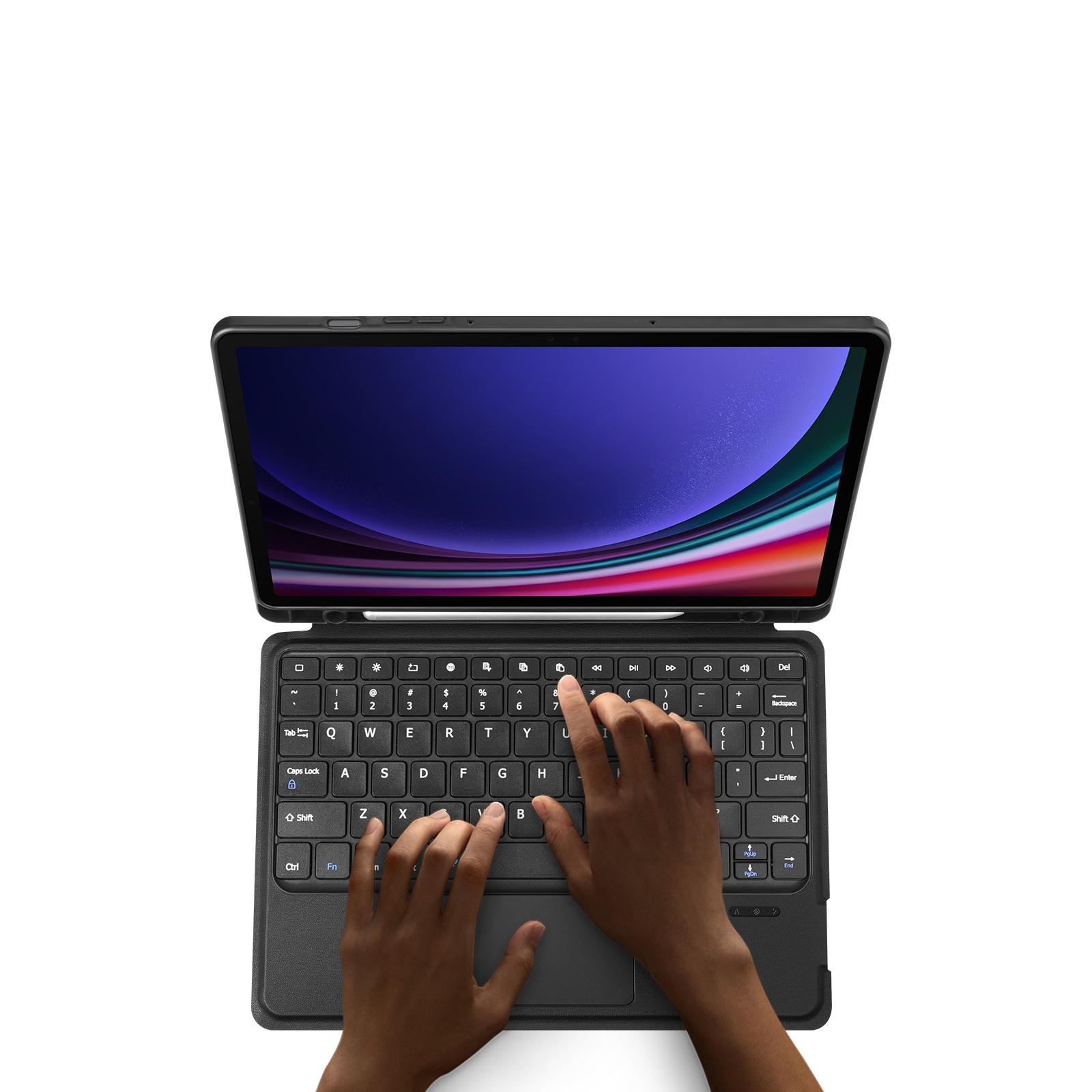 2in1 Samsung Galaxy Tab S9 Leder Tasche Magnetische Bluetooth Tastatur   S-Pen Halterung (QWERTY) - Schwarz
