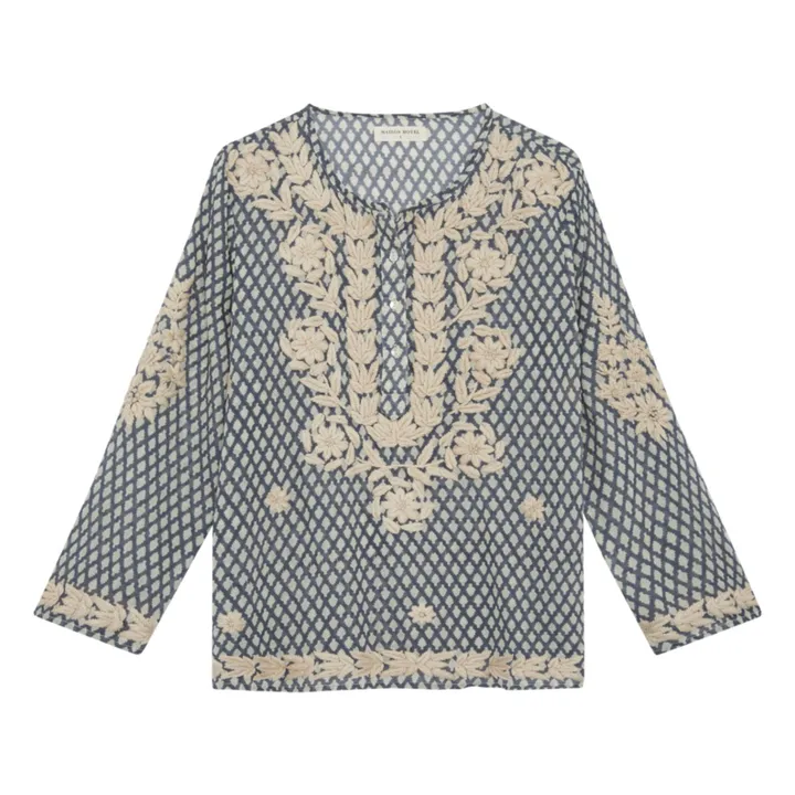 Maison Hotel Blouse Brodée Rita | Bleu marine - Ecru