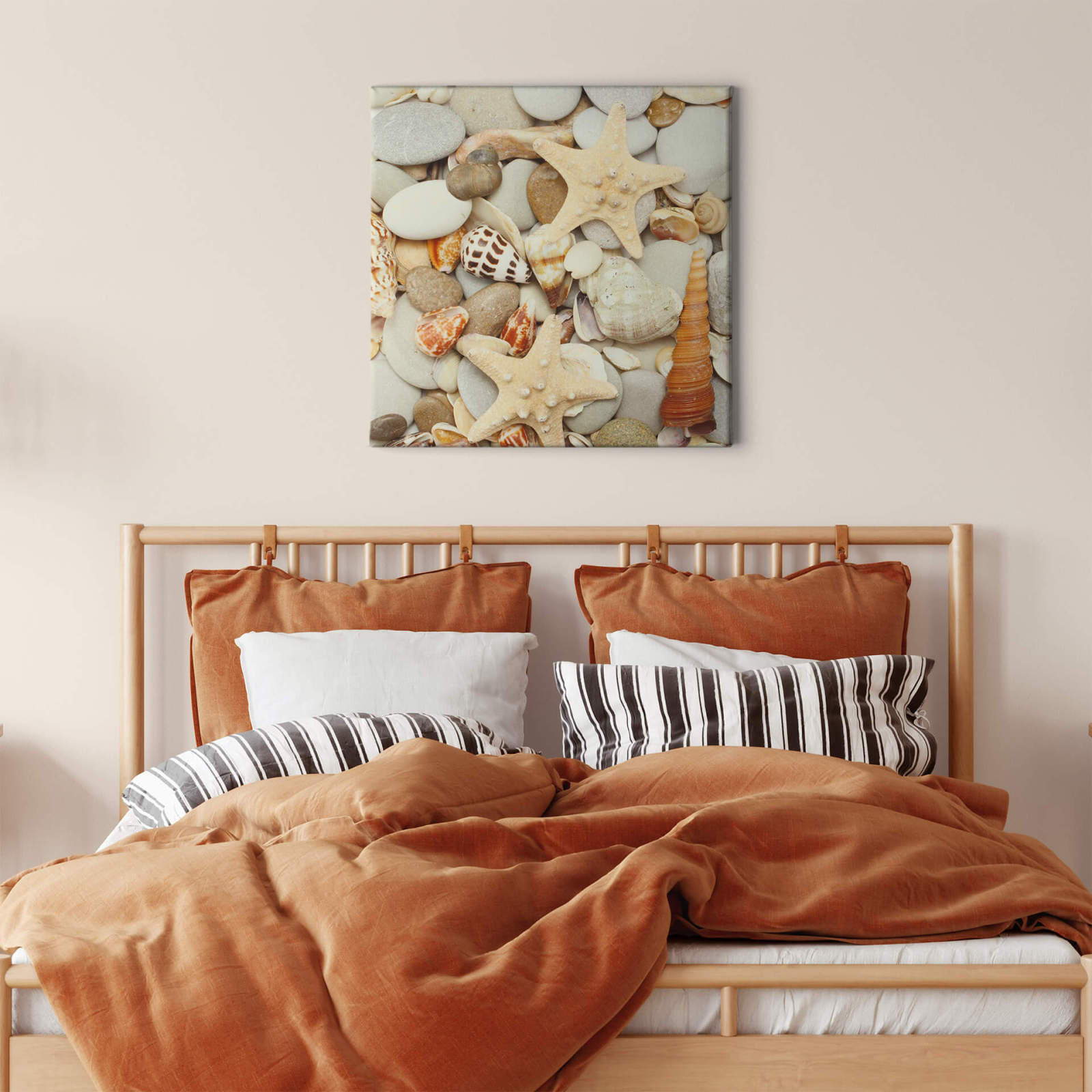 Leinwandbild MUSCHELN UND STEINE - beige - 50x50 cm