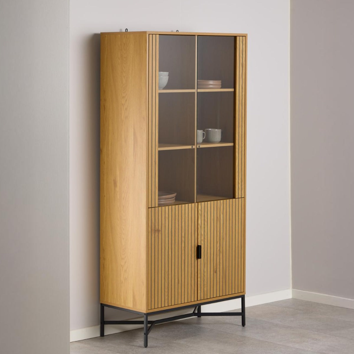 Giga Living - Vitrinekast Naturel Eikenlook - 80x40x180cm - Juna
