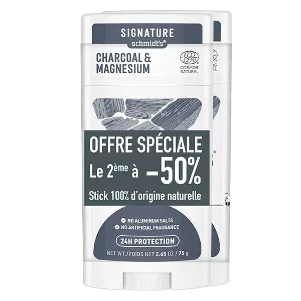 Desodorante em bastão Schmidt's Signature com carvão e magnésio, 2 x 58 ml