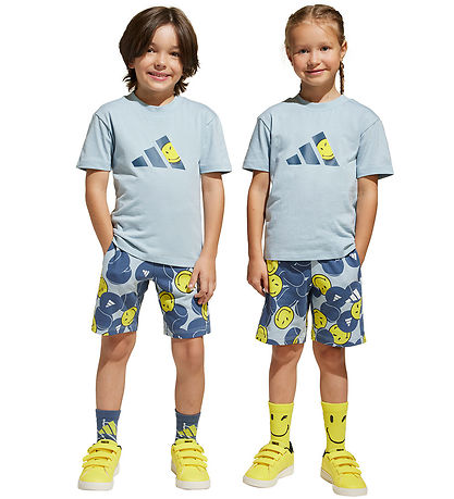 adidas Performance T-Shirt/Sweatshorts - Blau/Gelb m. Smileys