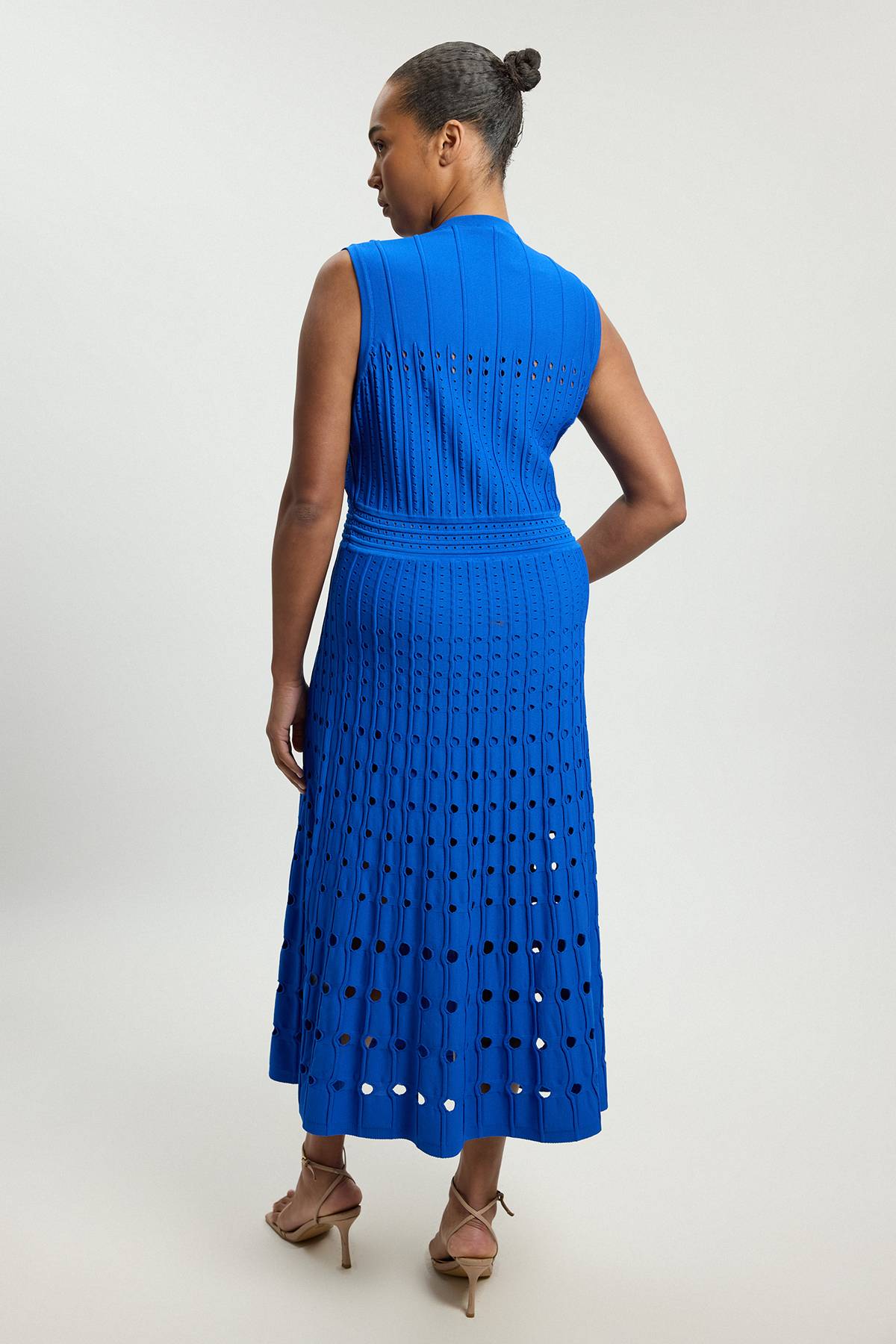 KarenMillen Robe Midi Sans Manches Grande Taille En Maille À Détails Ajourés