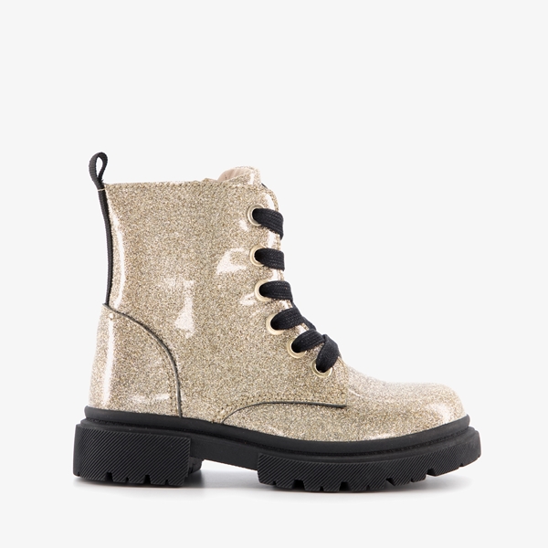 TwoDay leren meisjes veterboots met glitter goud