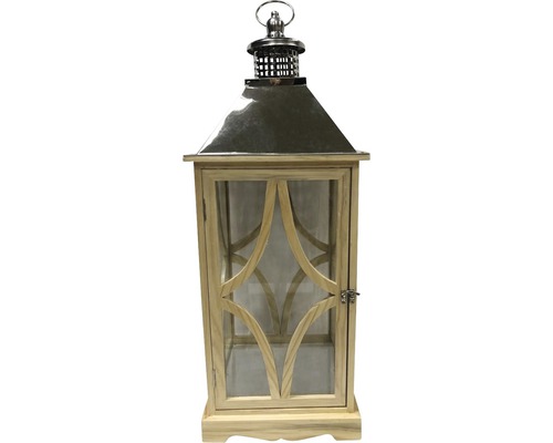 Lafiora houten lantaarn, 29 x 29 x 76 cm, bruin, zilver