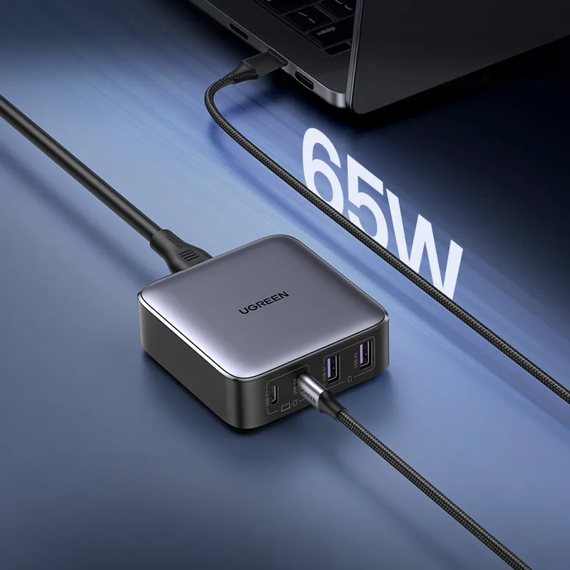 (65W) 2x USB A / 2x USB C GaN Ladegerät Netzteil Power Delivery 3.0 / Quick Charge 4.0 (90747) - Schwarz / Grau