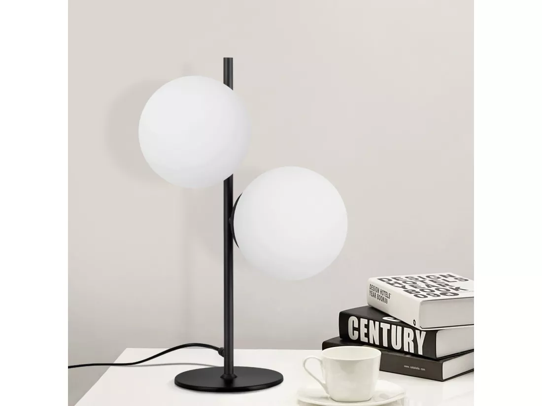 NETTLIFE Lampe de Table Lampe de Chevet Noire Salon E27 Design Moderne Verre Industriel Vintage Métal 2 Ampoules