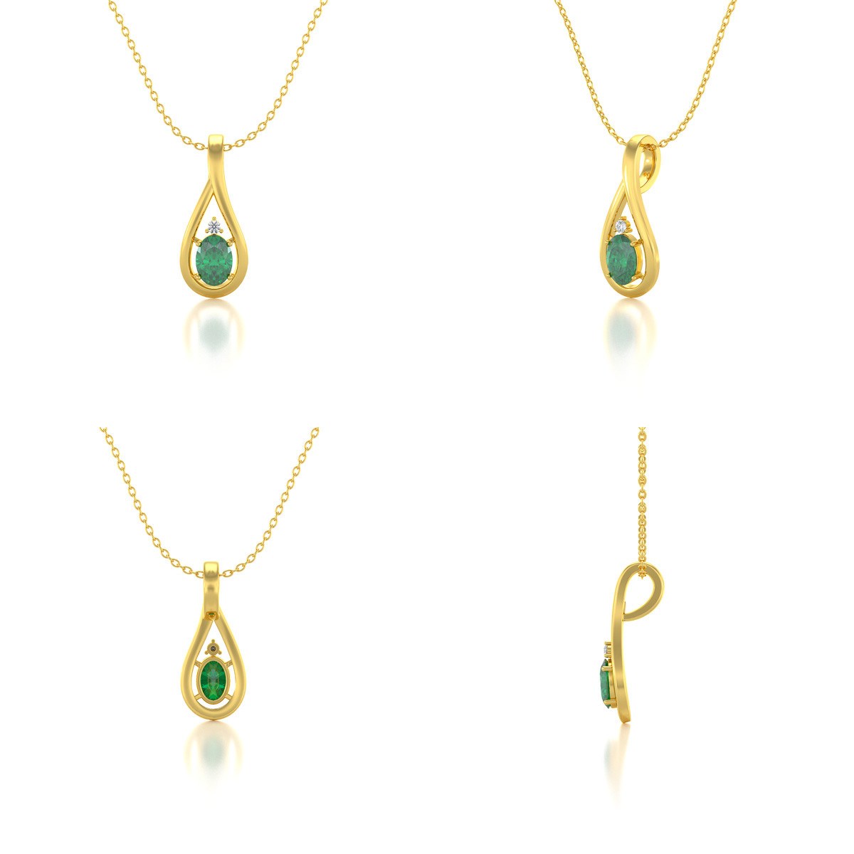 Collier Or Jaune Pendentif Emeraude & Diamant - Fiançailles Enchanteur | Aden