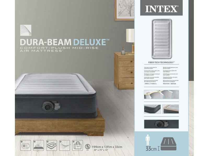 Intex Luftbett Dura Beam Deluxe Twin 99 x 191 x 33 cm Luftbett mit integrierter Pumpe
