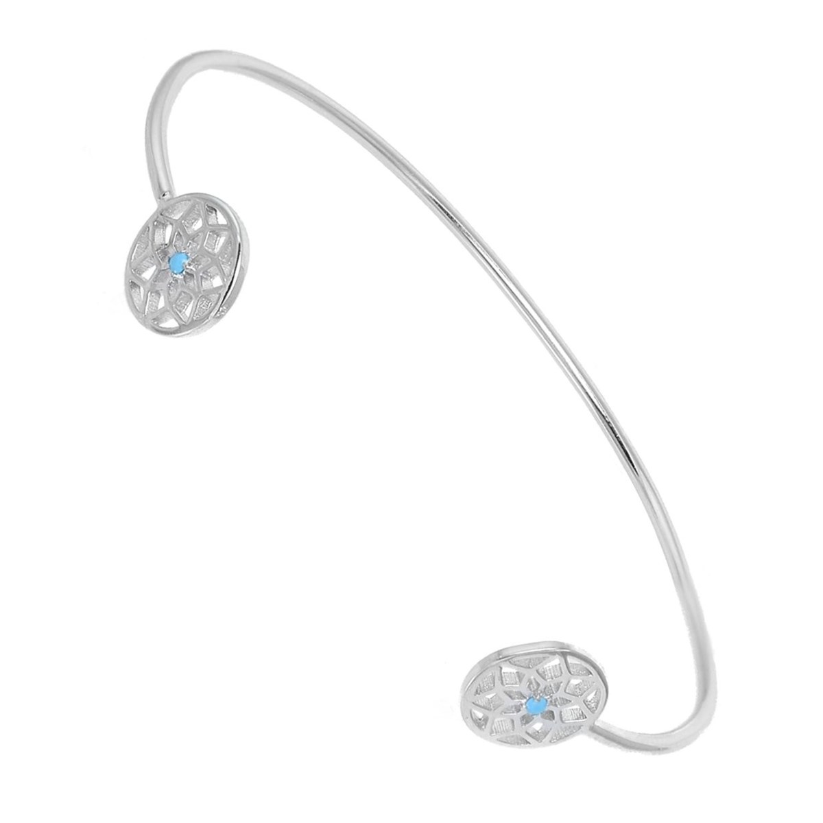 Bracelet jonc attrape-rêve perle bleu turquoise Argent 925 Rhodié
