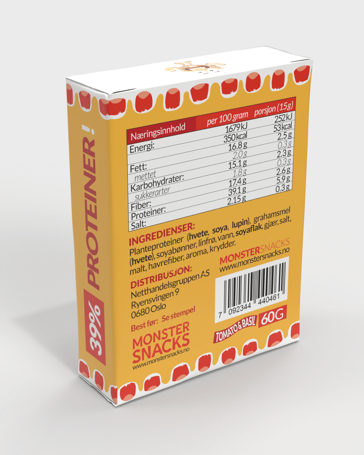 Monster Lavkarbo Knekkebrød 60g - Tomat &amp; Basilikum (3-pack)