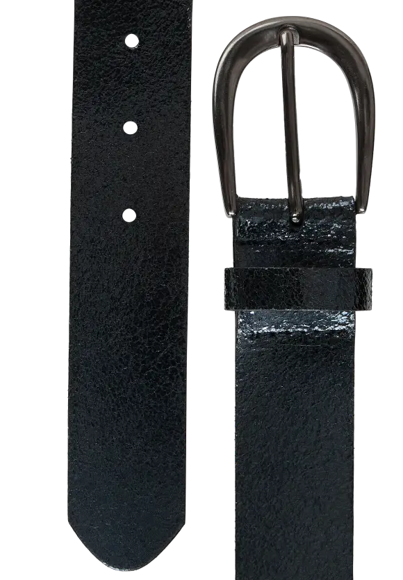 Crushed Foil Leather Belt - atlantic blue