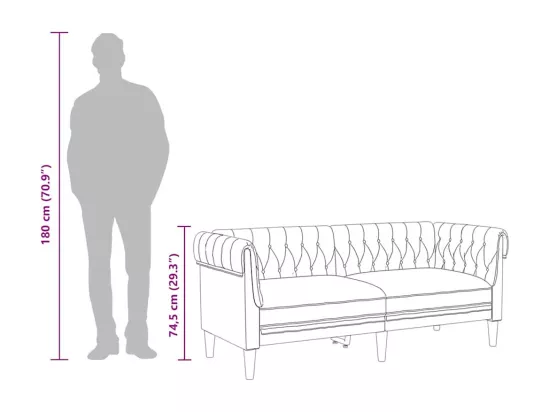 Canapé Chesterfield 2 places noir tissu