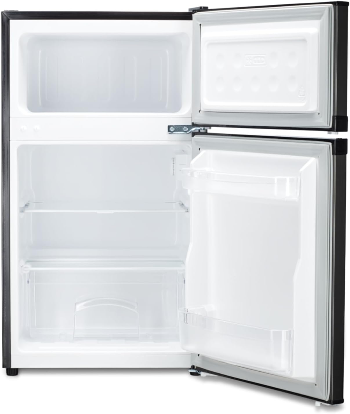 MEDION Mini Kühl-Gefrierkombination (85 Liter, 61L Kühlteil, 24L Gefrierteil, freistehend, 40 dB, transparente Gemüseschublade, Türanschlag wechselbar, MD 37689) grau