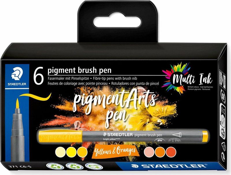 STAEDTLER 371 C6-5 Penseelpen - Multi Ink - 6 Penseelpennen in Kartonnen Etui