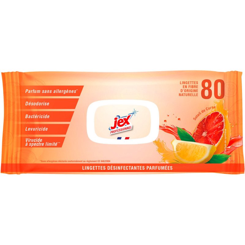 Lingettes désinfectantes parfumées Jex Professionnel Soleil de Corse - Paquet de 80