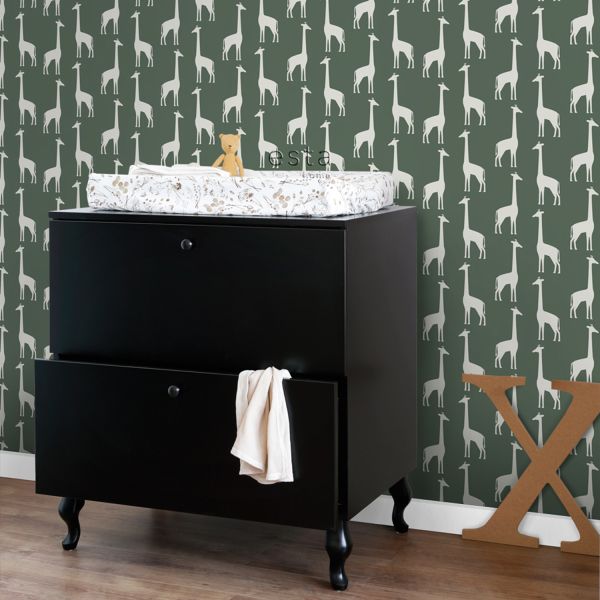 Estahome Giraffen Behang - 0,53 x 10,05 m - Vergrijsd Donkerblauw