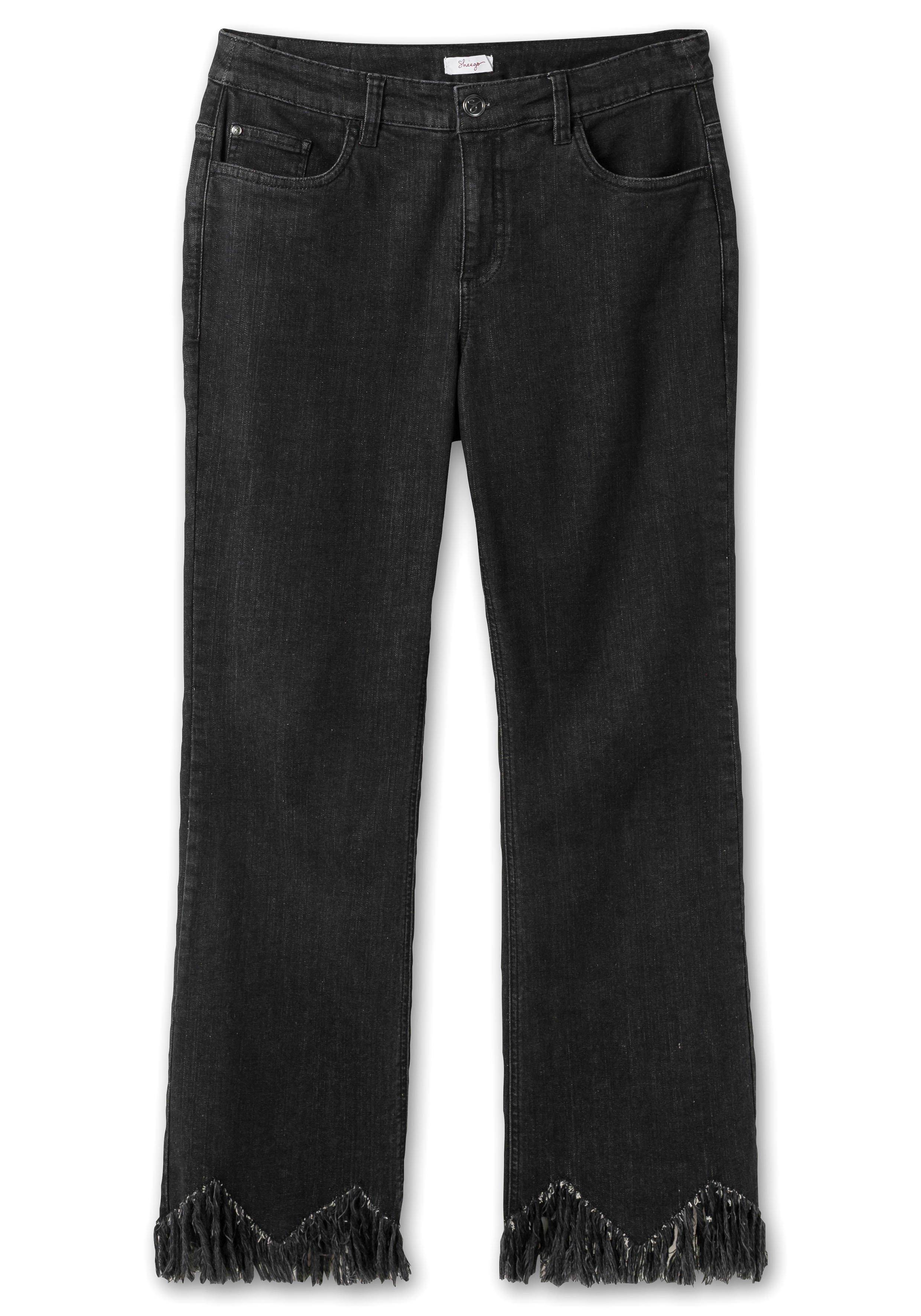 Bootcut-Jeans mit Fransensaum in Zickzack-Form