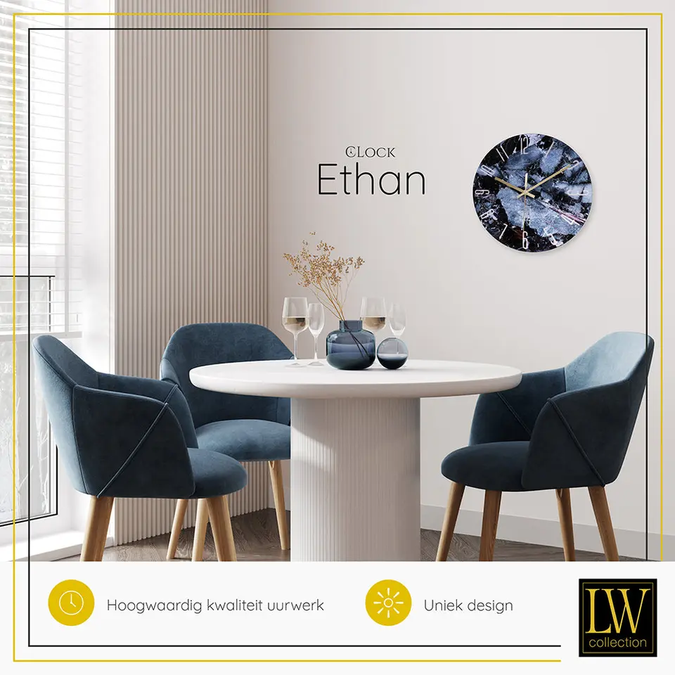 LW Collection Keukenklok Ethan blauw 30cm