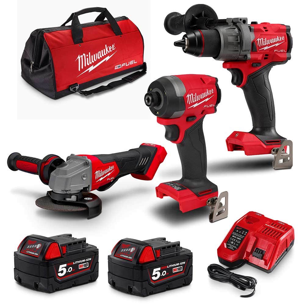 Kit combinado de 3 peças MILWAUKEE FUEL™ 18V 2 x 5,0Ah M18FPP3A3502B