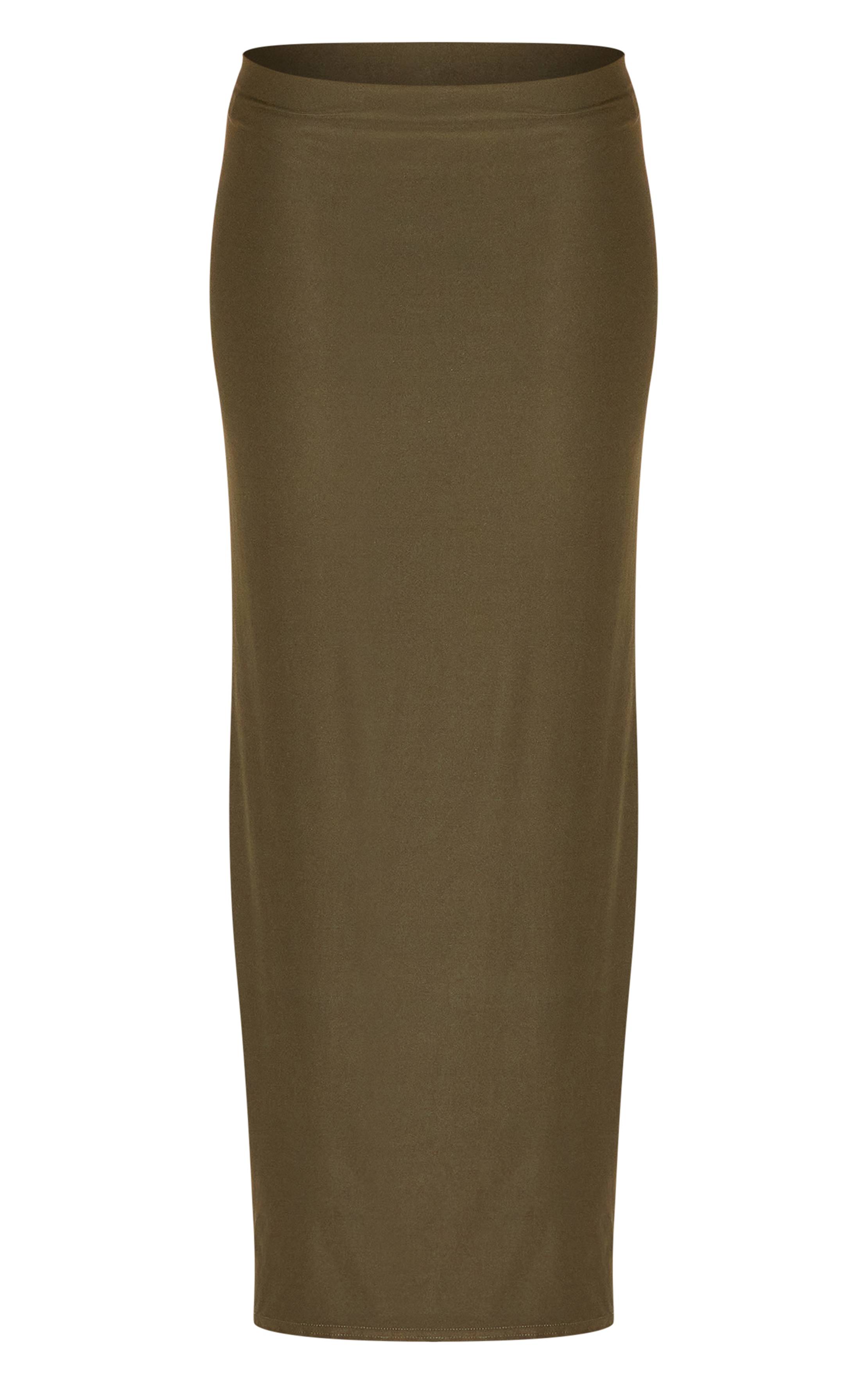 Kaki Jupe Maxi Taille Basse Toucher Doux