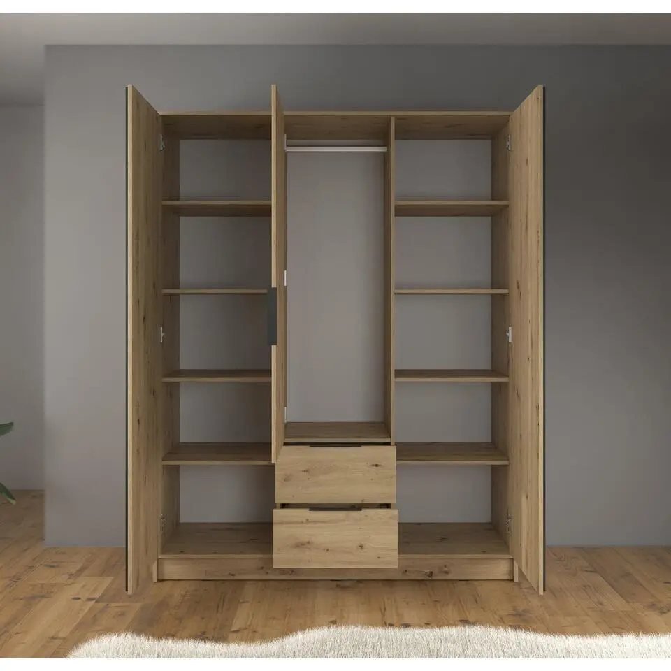 Meubella - Kledingkast Nairobi - Eiken - Zwart - 155 cm