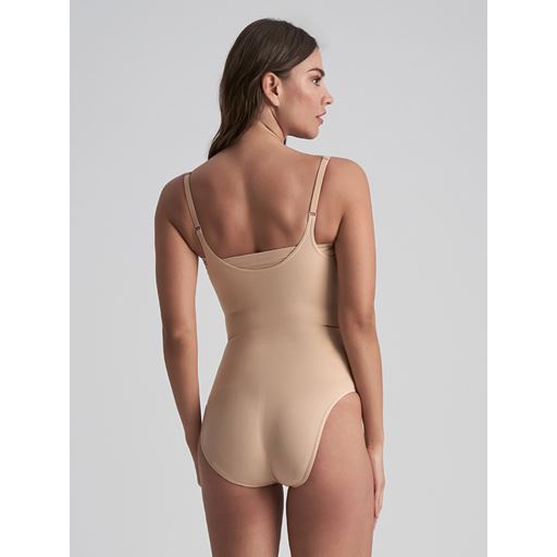 Bye Bra Soft Touch Seamless Open Bust Bodysuit, Beige, XXL