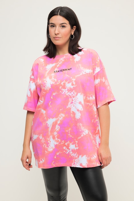 T-Shirt, oversized, Batikprint, Statement, Rundhals, Halbarm