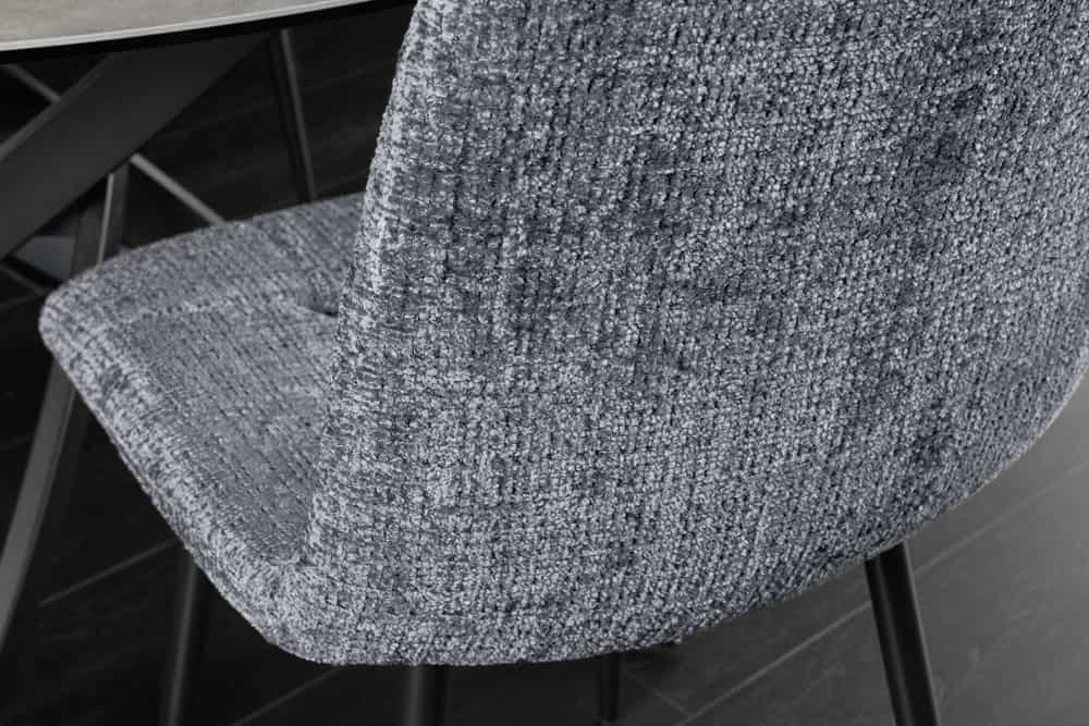 Moderner Design Stuhl TRES CHIC grau Chenille Cremona schwarze Metallbeine