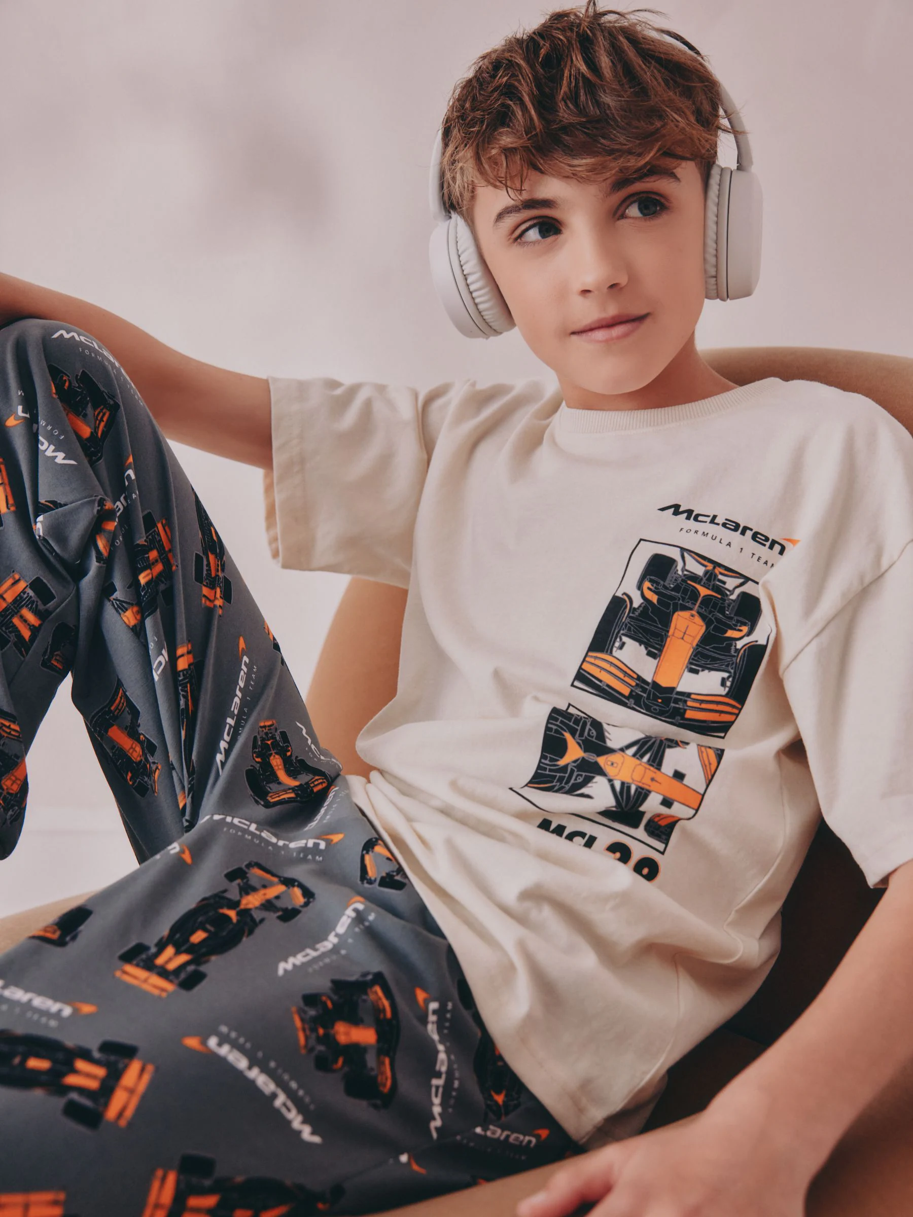 Zwart/crème McLaren - Enkele licentie 100% katoenen pyjama's (3-16jaar)