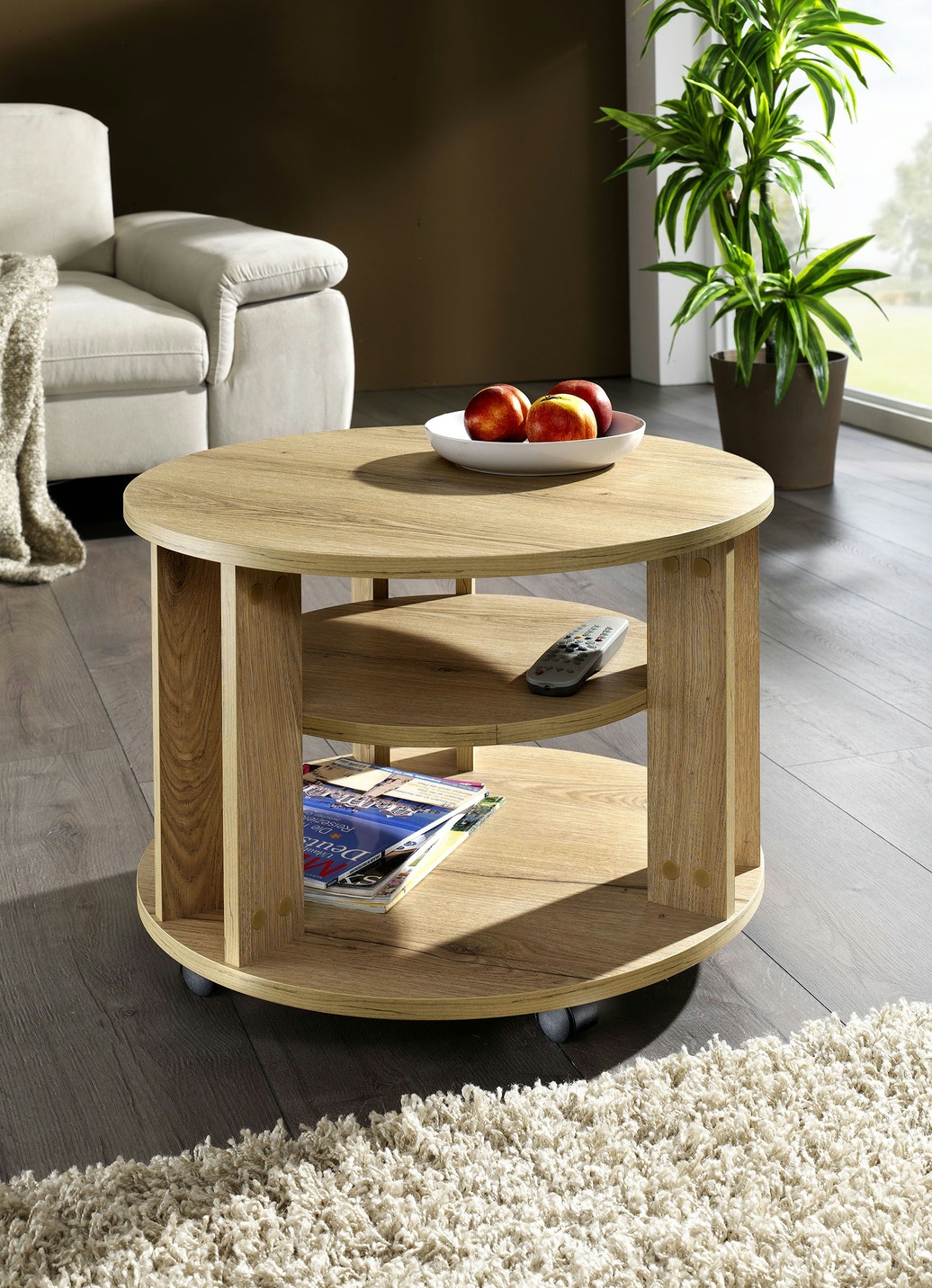 Couchtisch mit 2 Ablageflächen und 4 Rollen