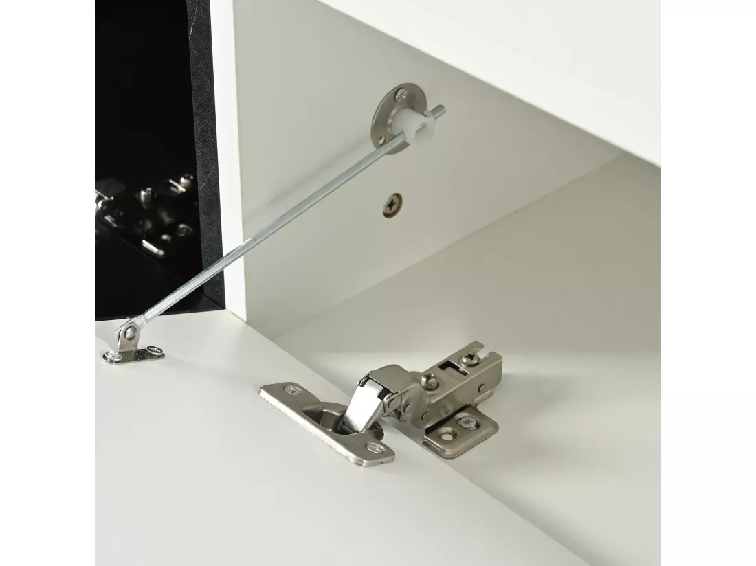 Table basse - 2 portes abattantes - effet marbre - Blanc & Gris