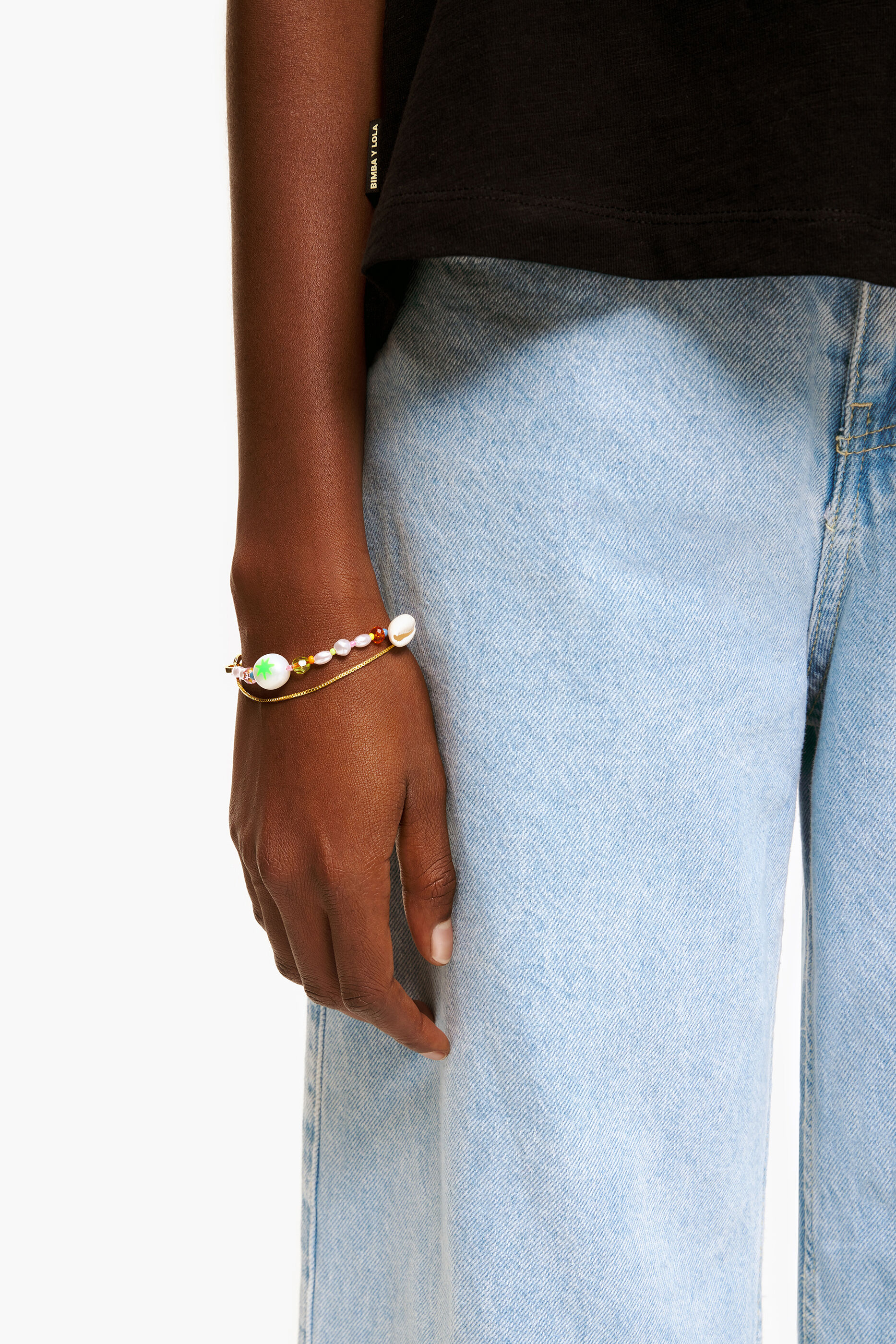 Pulseira de corrente de pérolas multicoloridas