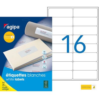 Apli Agipa - 400 Étiquettes adhésives blanches multi-usages - 99,1 x 33,9 mm - coins arrondis - réf 119612