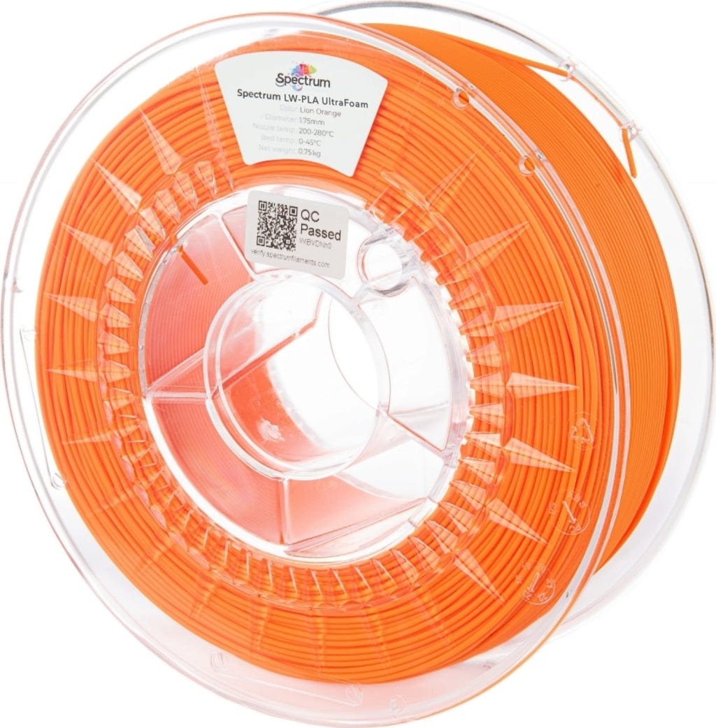 Spectrum  LW-PLA UltraFoam Lion Orange, 1,75 mm / 750 g    PLA Filament mit Schaumbildungstechnologie in Lion Orange