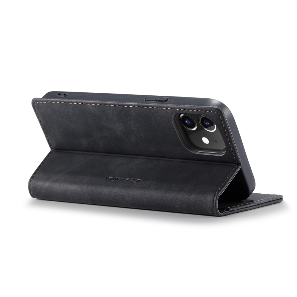 iPhone 12 / iPhone 12 Pro Leder Tasche Flip Wallet Etui mit Kartenfächern - Schwarz