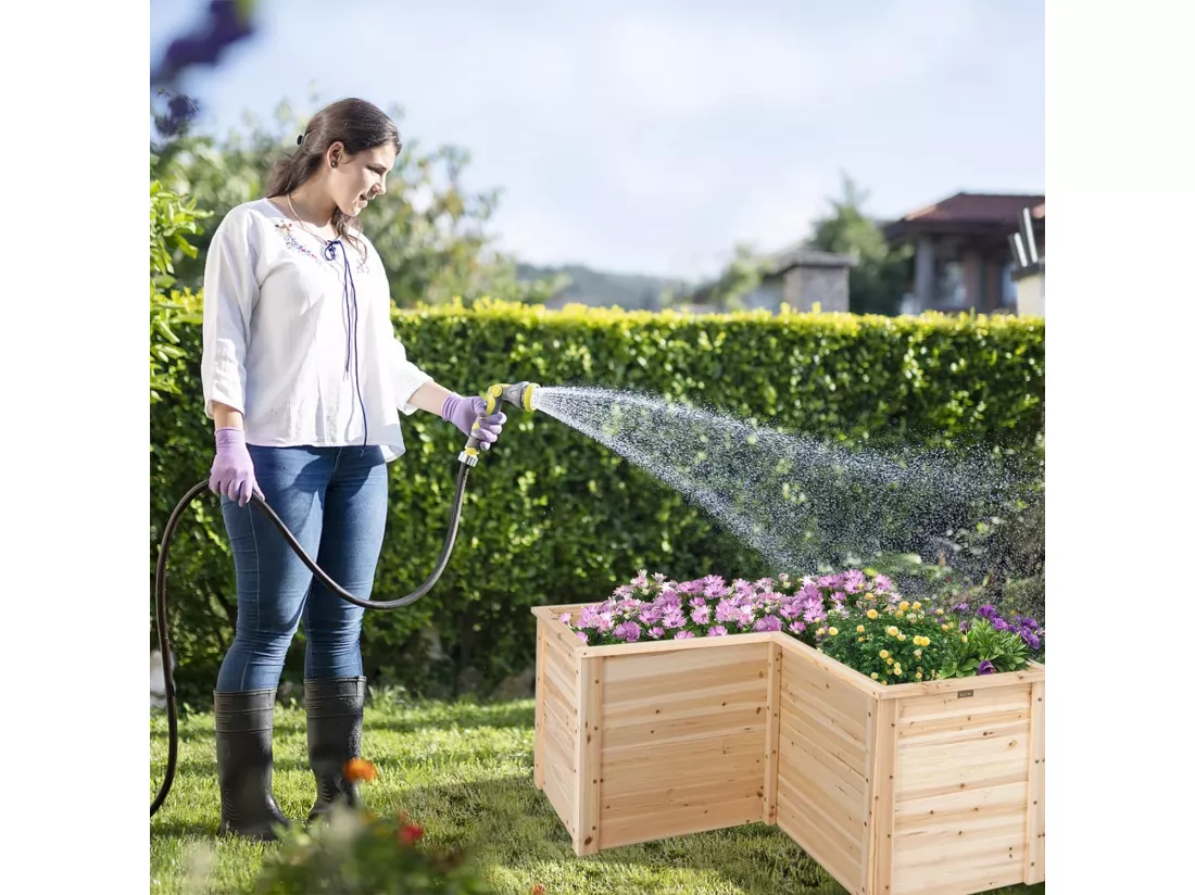 Carré Potager Jardinière en Bois de SaBois Base Ouverte en L, Jardinière Surélevée pour Légumes Fruits, pour Jardin Cour Pelouse, 120 x 120 x 62 cm