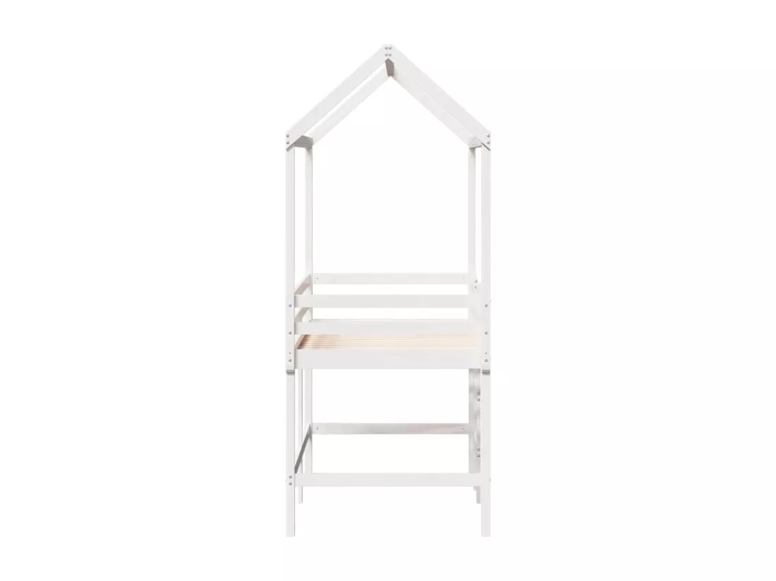 Lit superposé et échelle et toit blanc 90x200cm bois pin massif