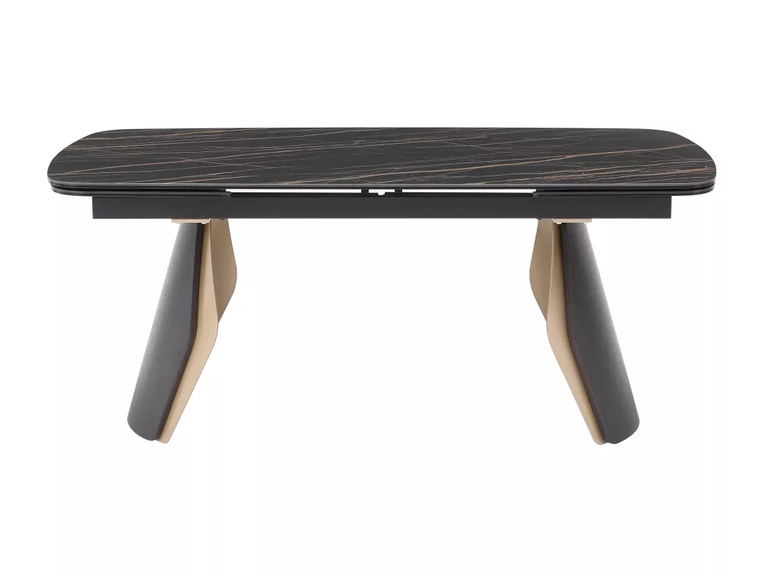 Table à manger extensible 6 à 10 personnes en céramique, verre trempé et métal - Effet marbre noir et doré - ZINORIA de Maison Céphy