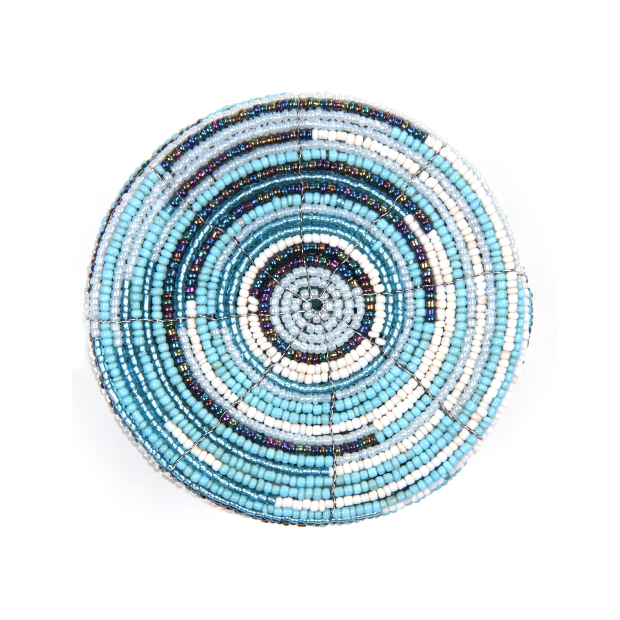 Deckelbehälter aus Glasperlen, blau-weiß, Ø 10 cm, H 10 cm von fischer's lagerhaus