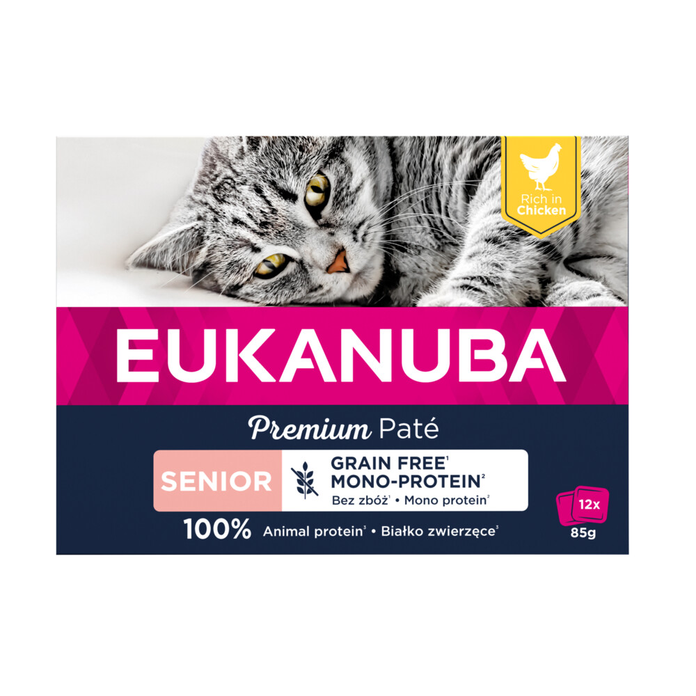 4x Eukanuba Kippen Pate Graanvrij Senior Kat Multi-Pack12 x 85 gr