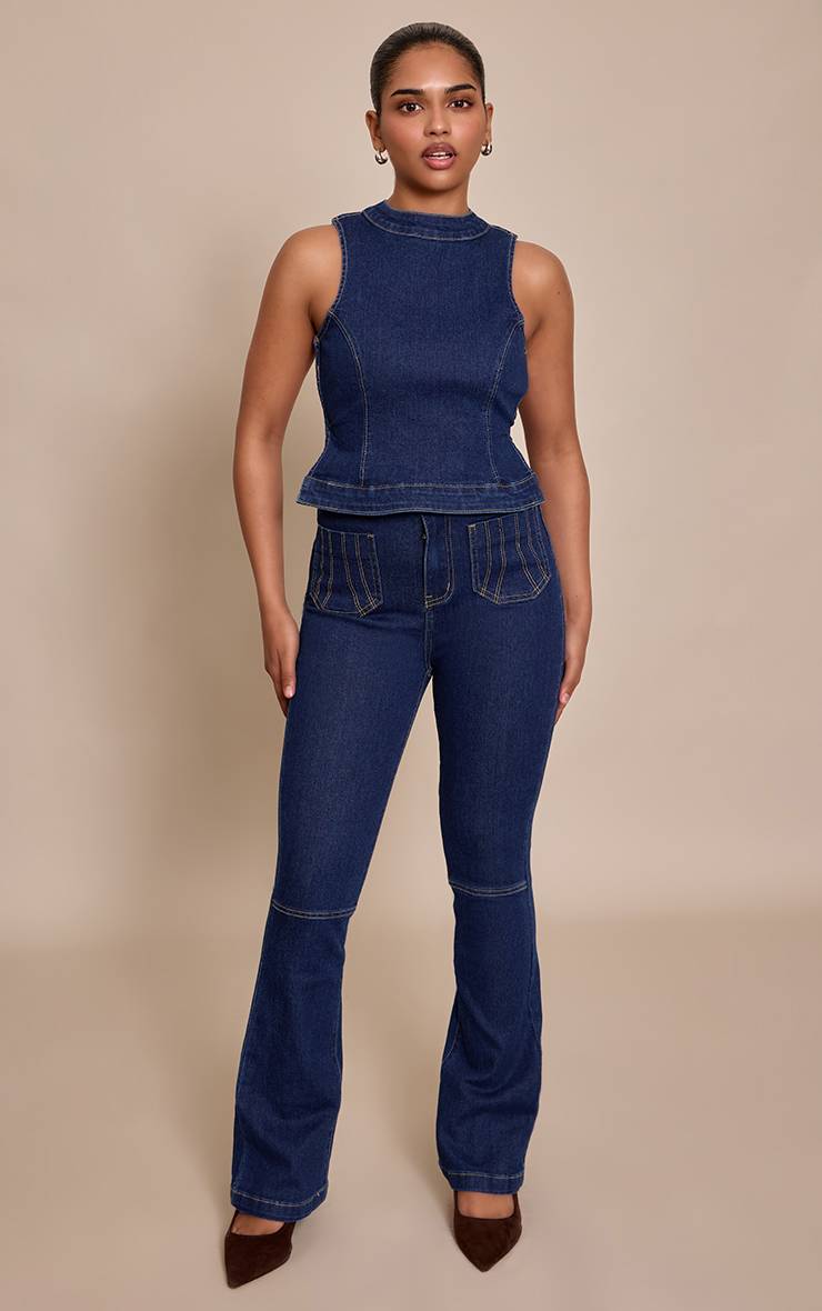 Bleu Indigo Jean Évasé Ajusté En Denim Petite