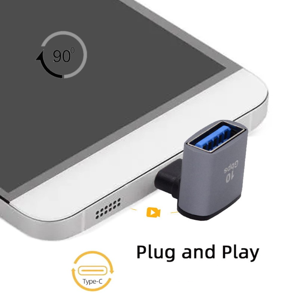 OTG USB A auf USB C Adapter Konverter 90° Grad-Winkel - Grau