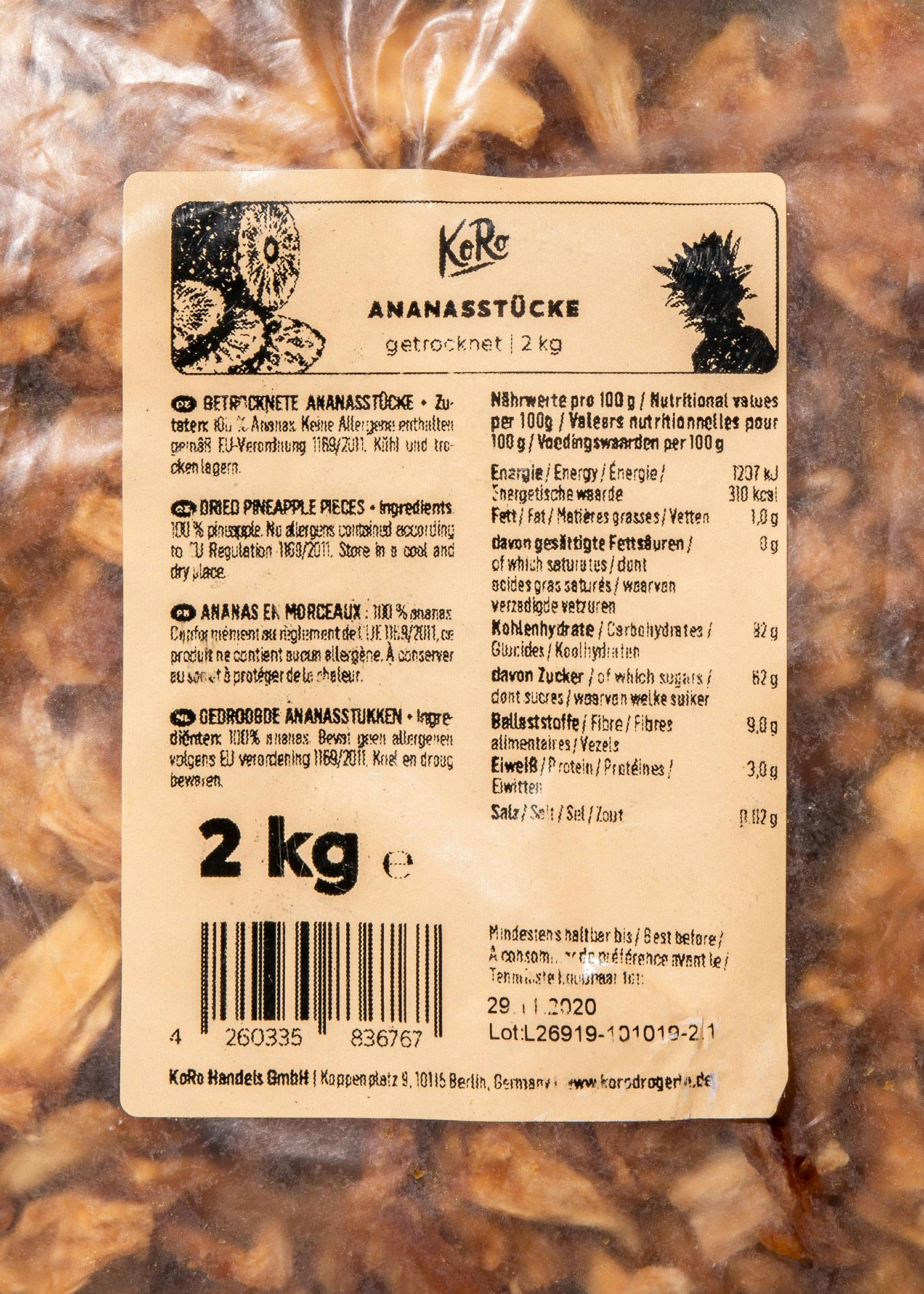 Getrocknete Ananasstücke 2 kg