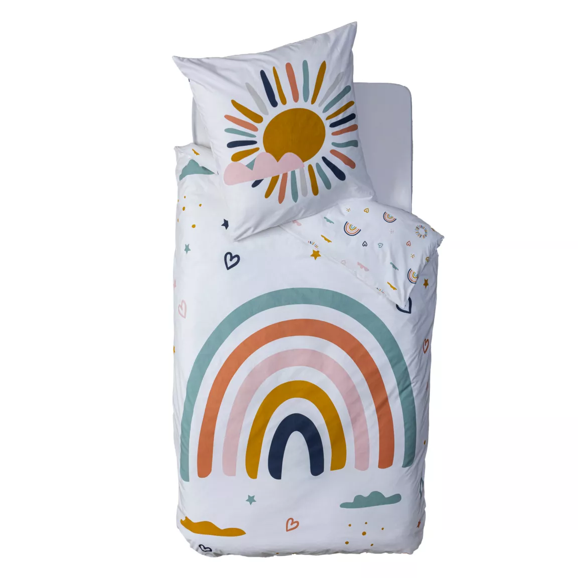 Housse de couette et une taie enfant coton (140 x 200 cm) Arc-en-ciel Multicolore