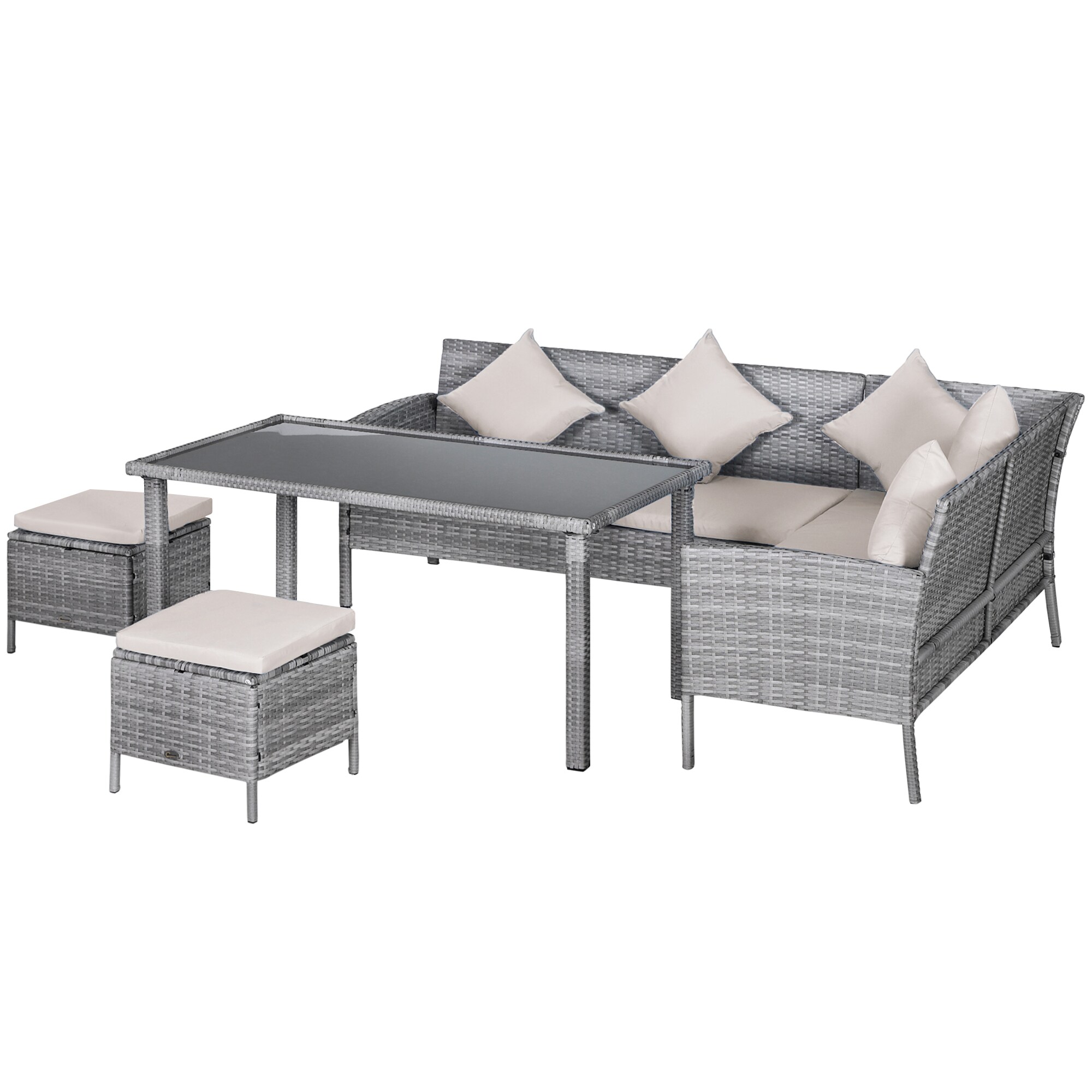 Outsunny Rattan Sitzgruppe mit Tisch grau, cremeweiß