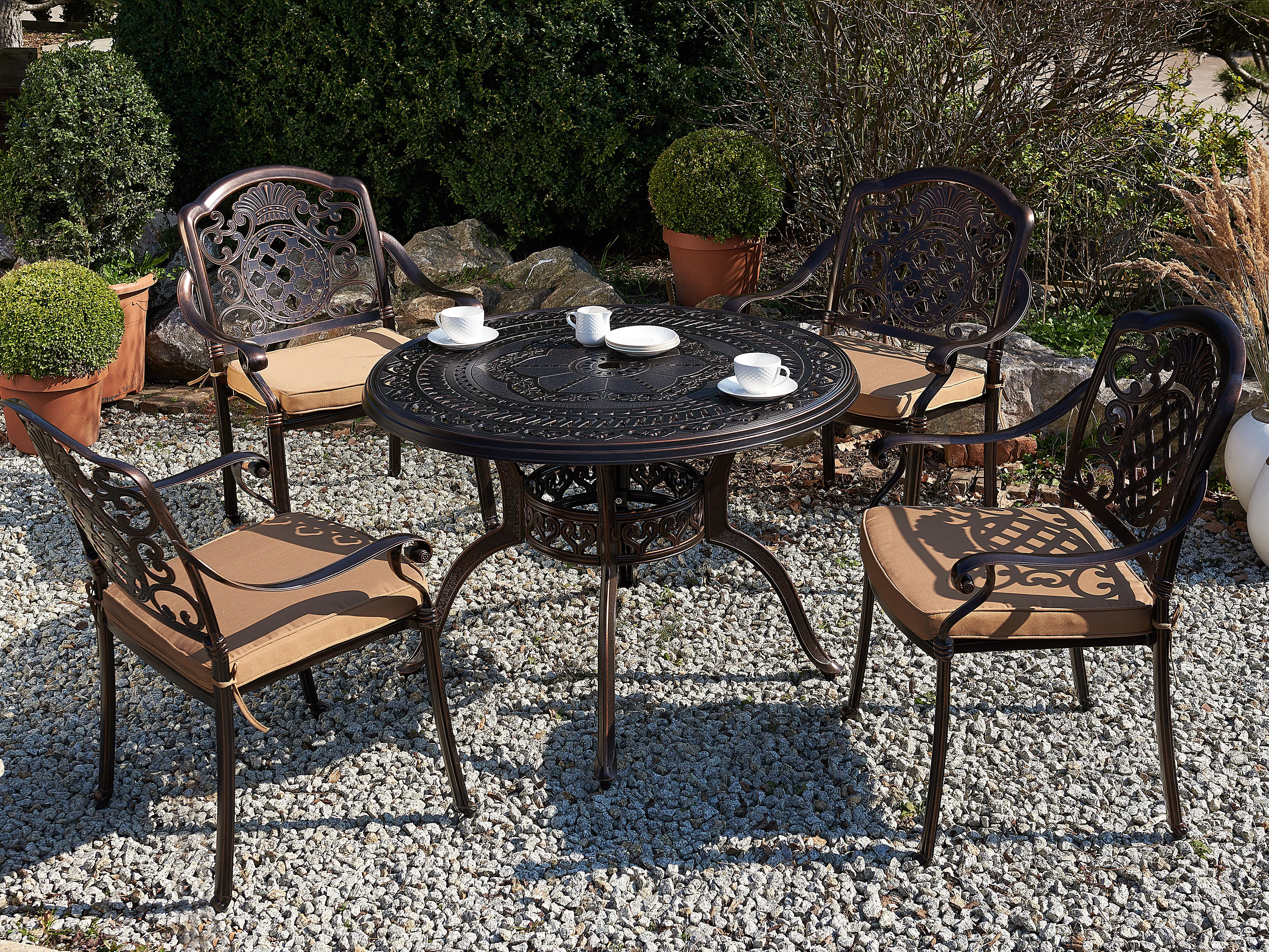 Tuinset 4-zits SALENTO met parasol (16 opties) Metaal Donkerbruin