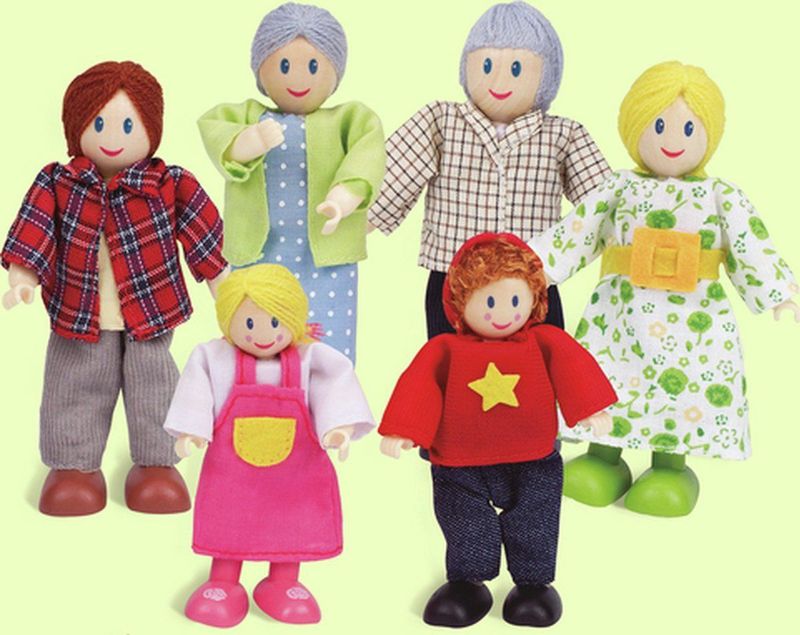 Hape - Familie van 6 Houten Poppen - Veelkleurig - FSC Hout - Beweegbare Armen en Benen